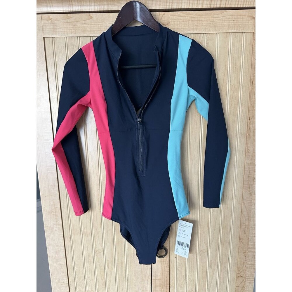 Sweaty Betty tidal xtra life long sleeve high neck swimsuit French Navy Size XS - Picture 6 of 6